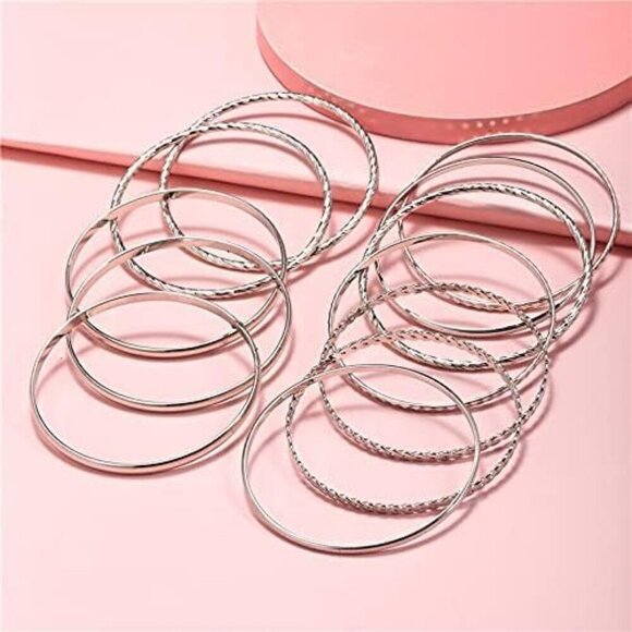 Women Silver Metal Stackable Boho Indian Bangles Bracelet Stack Non Tarnish - Picture 5 of 5